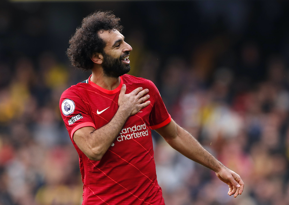 Liverpoolu00e2u20acu2122s Mohamed Salah celebrates scoring their fourth goal against Watford at Vicarage Road in London, October 16, 2021. u00e2u20acu2022 Reuters pic