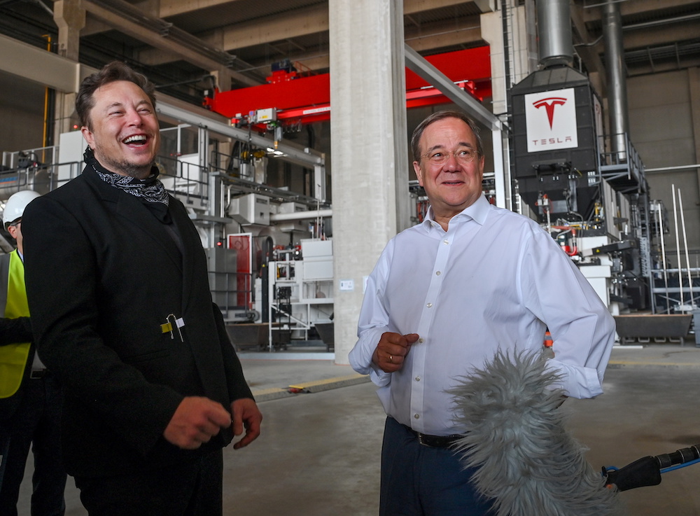 Tesla CEO Elon Musk and Christian Democratic Union party leader Armin Laschet visit the construction site of Teslau00e2u20acu2122s Gigafactory in Gruenheide near Berlin, August 13, 2021. u00e2u20acu201d Reuters pic