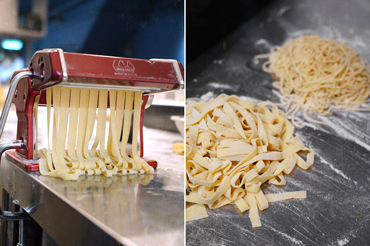 Freshly made fettuccine and spaghetti.