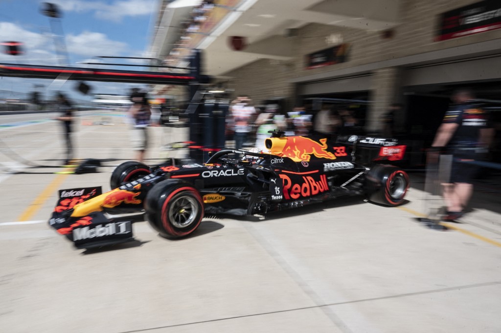 Red Bullu00e2u20acu2122s Dutch driver Max Verstappen pulls out of the garage during the third practice session at the Circuit of The Americas in Austin, Texas, on October 23, 2021, ahead of the Formula One United States Grand Prix. u00e2u20acu201d AFP pic