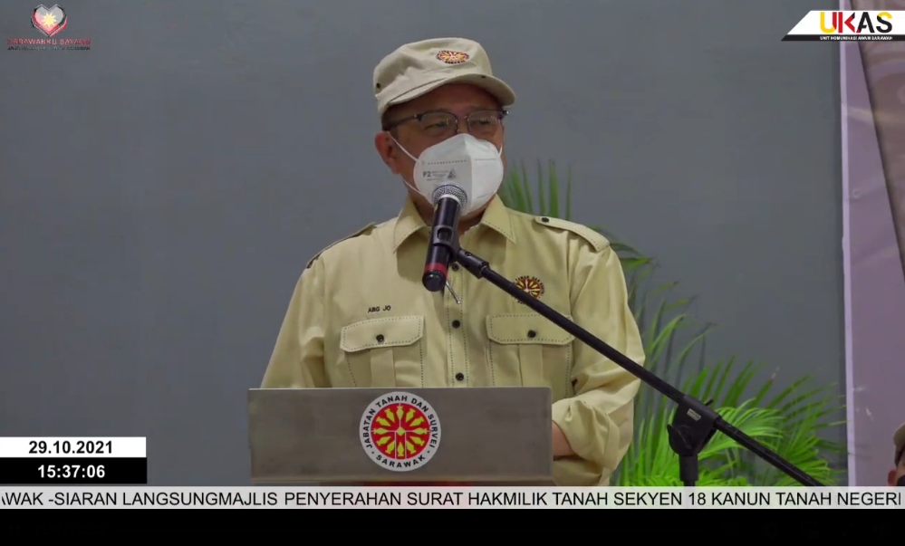 Sarawak Chief Minister Datuk Patinggi Abang Johari Tun Openg speaking at an event in Kuching October 30, 2021. u00e2u20acu201d Picture by UKAS