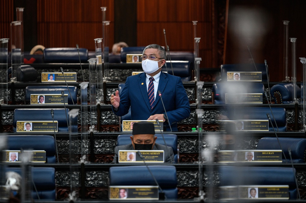 Science, Technology and Innovation Minister Datuk Seri Dr Adham Baba speaks during an oral question and answer session in the Dewan Rakyat October 28, 2021. u00e2u20acu2022 Bernama pic