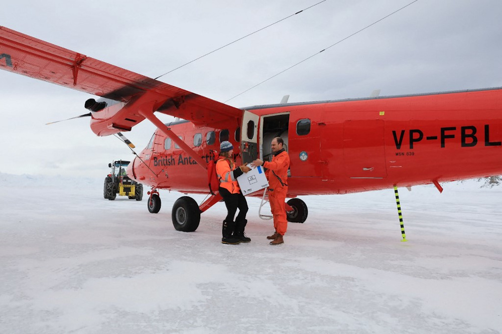 In a handout photograph released by the British Antarctic Survey (BAS) on October 7, 2021, doses of the Oxford/AstraZeneca Covid-19 vaccine are delivered to the BASu00e2u20acu2122 Rothera Research Station on Adelaide Island in Antarctica on October 6, 2021. u00e2u20acu201d AFP p