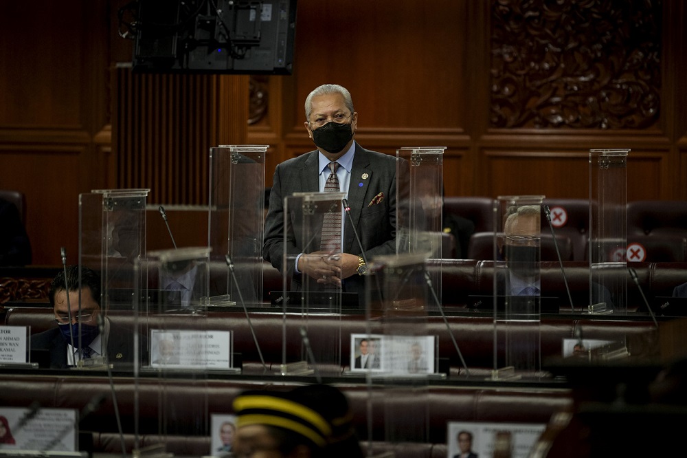 Communications and Multimedia Minister Tan Sri Annuar Musa speaks during the oral question and answer session at Dewan Negara today, October 7, 2021. u00e2u20acu2022 Bernama pic