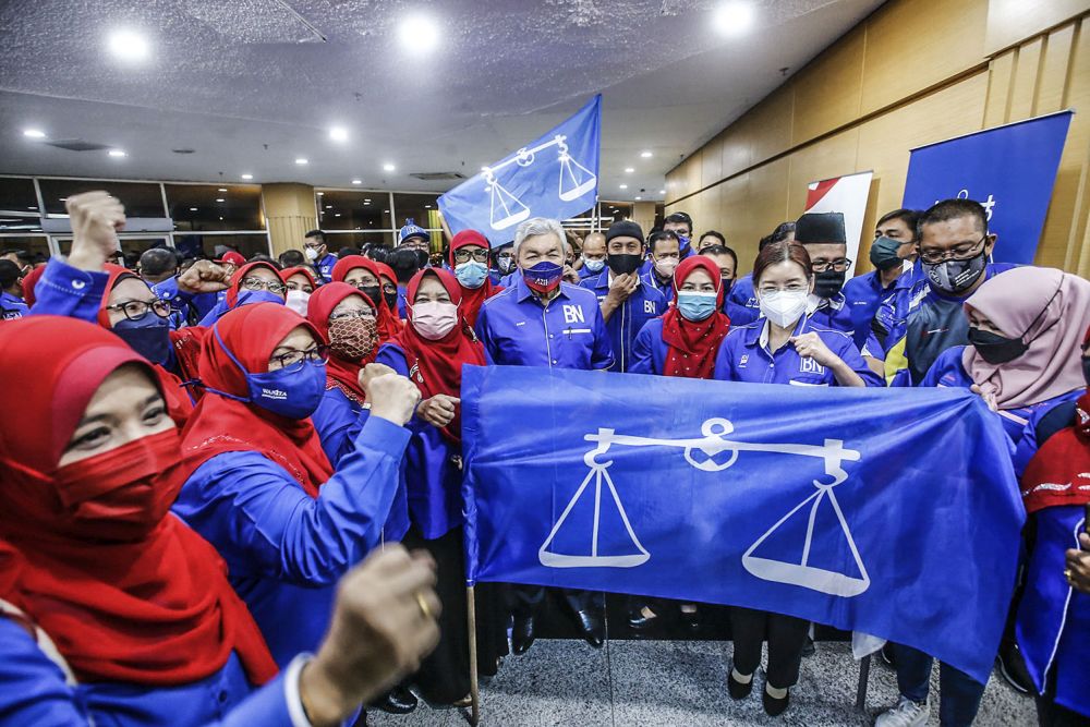 Barisan Nasional chairman Datuk Seri Ahmad Zahid Hamidi poses for the camera at the launch of the coalition's election machinery for the Melaka state poll at the World Trade Centre Kuala Lumpur October 27, 2021. u00e2u20acu2022 Picture by Hari Anggara