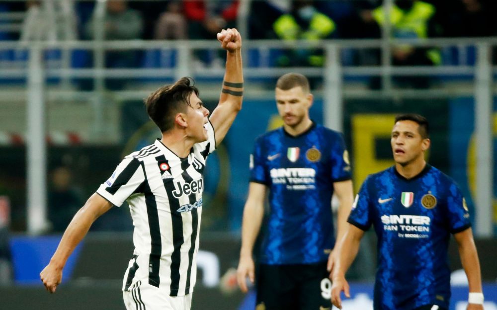 Juventus' Paulo Dybala celebrates scoring their first goal against Inter Milan at the San Siro, Milan October 24, 2021. u00e2u20acu201d Reuters pic