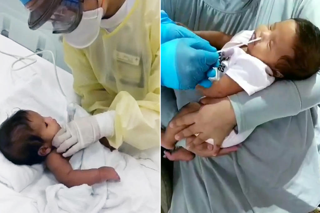 Madam Siti Hawa said that one of the most heartrending moments was seeing her newborn (pictured), who was infected with Covid-19, undergoing repeated rounds of nasal swab tests and having her blood drawn. u00e2u20acu201d Picture courtesy of Siti Hawa