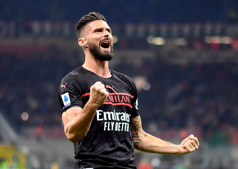 AC Milan's Olivier Giroud celebrates scoring their first goal against Torino at the San Siro, Milan October 26, 2021. u00e2u20acu201d Reuters pic