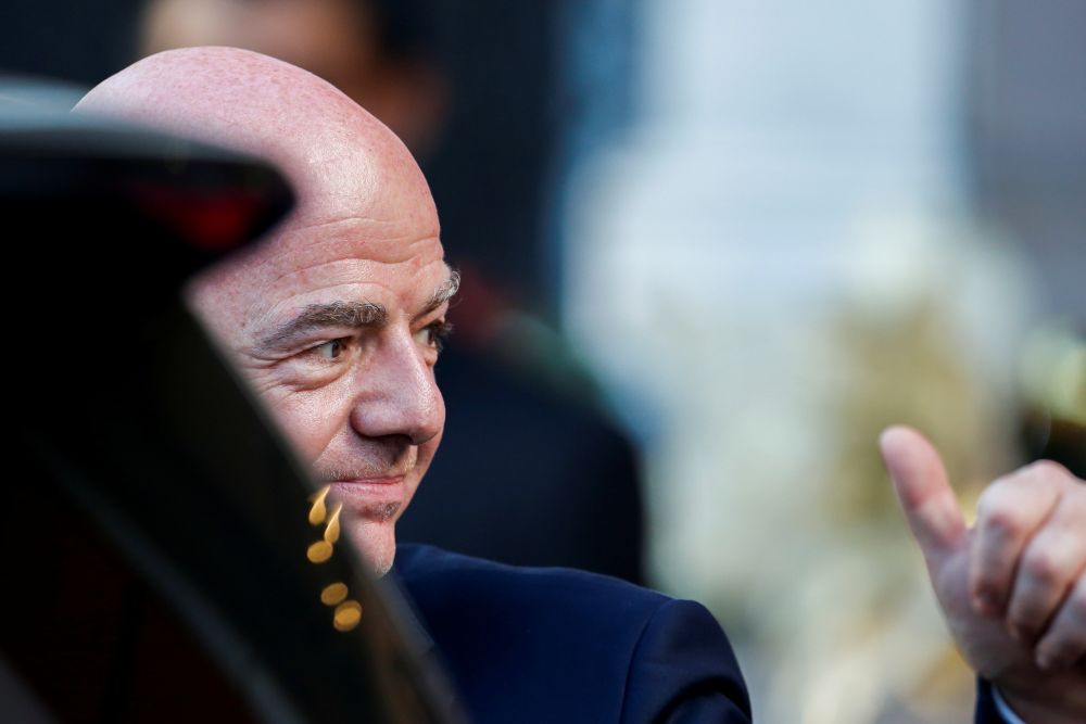 Fifa president Gianni Infantino gestures during his visit to Miraflores Palace in Caracas, Venezuela October 15, 2021. u00e2u20acu201d Reuters picnn