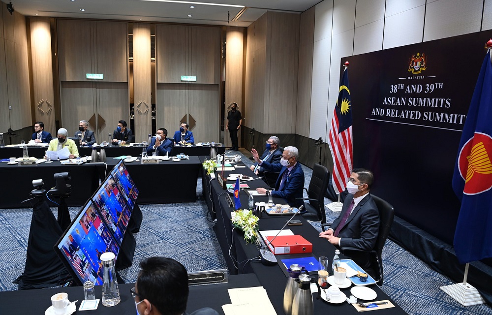 Prime Minister Datuk Seri Ismail Sabri Yaakob speaks during the 16th East Asia Summit in Kuala Lumpur October 27, 2021. u00e2u20acu2022 Bernama pic