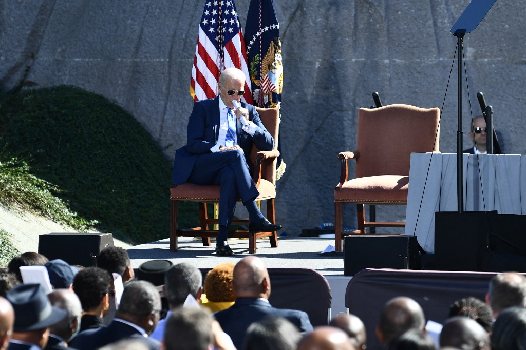US President Joe Biden attends a ceremony marking the 10th Anniversary dedication of the Martin Luther King, Jr, Memorial, in Washington, DC, on October 21, 2021. u00e2u20acu201d AFP pic