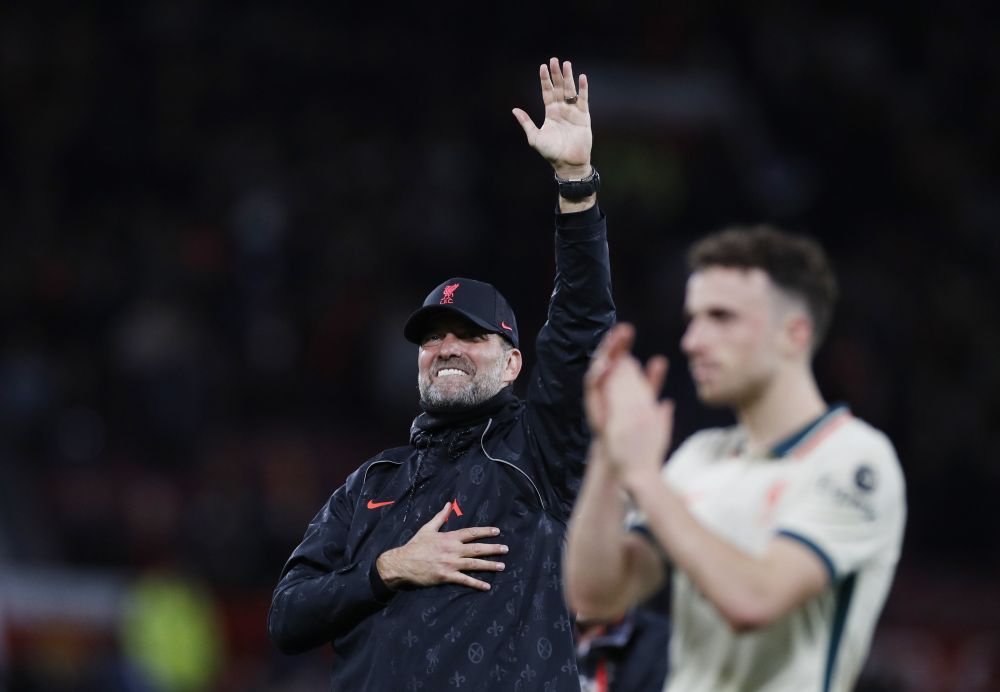 Liverpool manager Jurgen Klopp celebrates after the match against Manchester United at Old Trafford October 24, 2021. u00e2u20acu201d Reuters pic