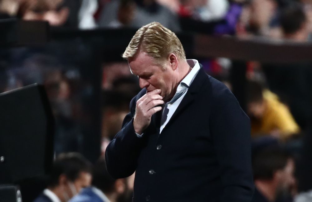 FC Barcelona coach Ronald Koeman reacts during the game against Rayo Vallecano at Estadio de Vallecas, Madrid October 27, 2021. u00e2u20acu2022 Reuters picnn