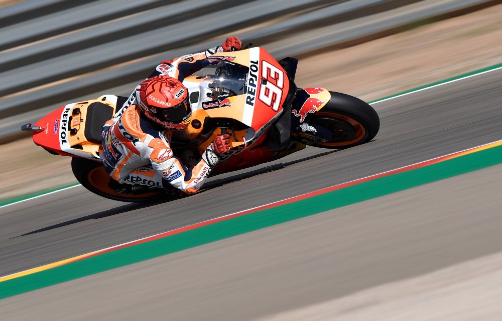 Repsol Honda's Marc Marquez in action during the Aragon Grand Prix at Alcaniz, Spain September 12, 2021. u00e2u20acu201d Reuters pic