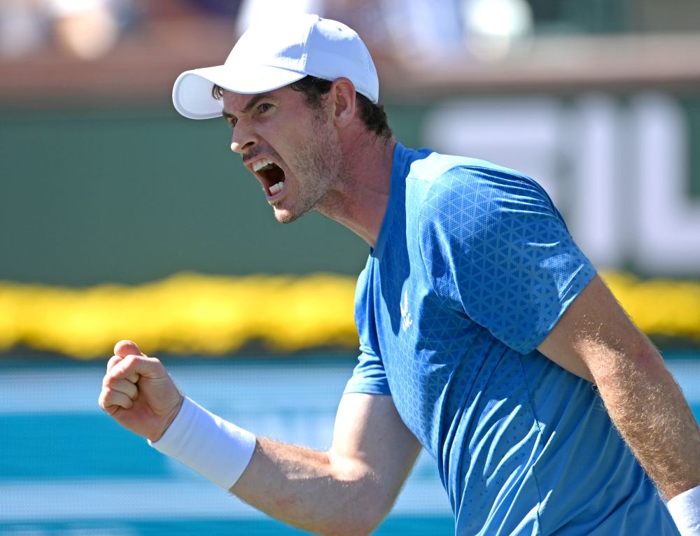 Andy Murray reacts after winning a point during his second round match against Carlos Alcaraz in the BNP Paribas Open at the Indian Wells Tennis Garden, California October 10, 2021. u00e2u20acu201d Reuters pic