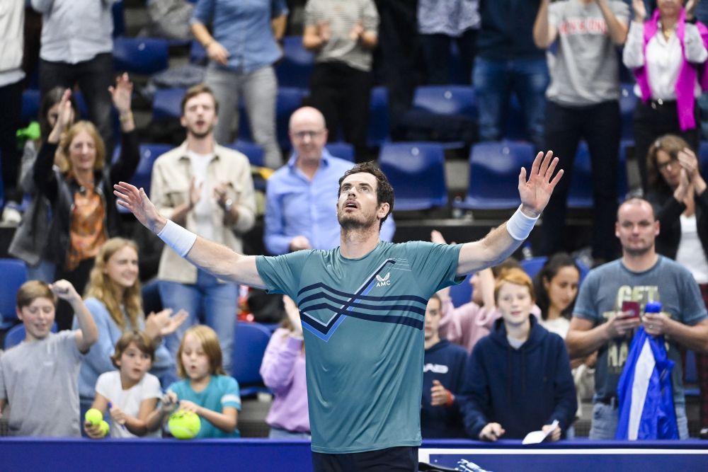 Andy Murray celebrates after beating Frances Tiafoe in the first round of the European Open Tennis ATP tournament in Antwerp October 19, 2021. u00e2u20acu201d Reuters picnn