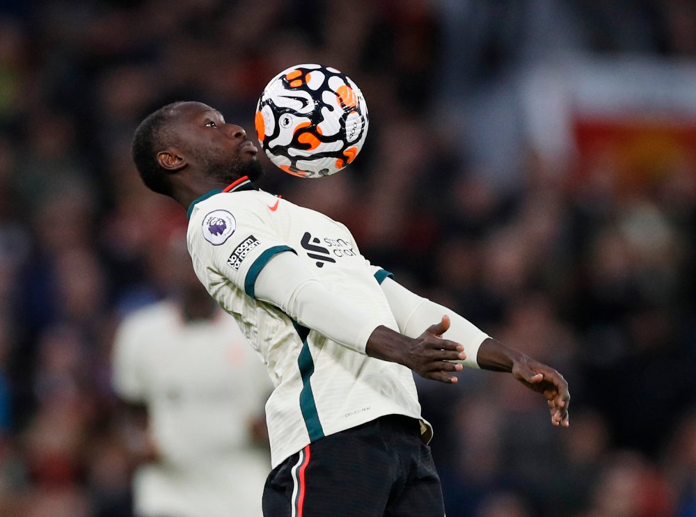 Liverpoolu00e2u20acu2122s Naby Keita in action during a match against Manchester United at Old Trafford, Manchester, October 24, 2021. u00e2u20acu201d Reuters pic 