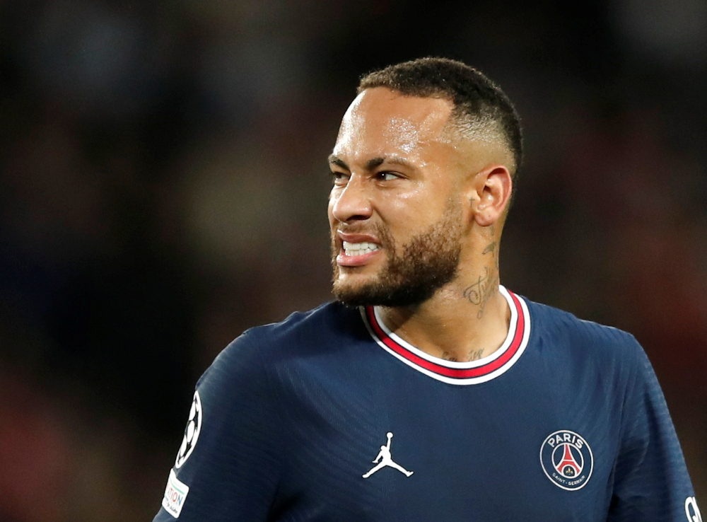 Paris St Germainu00e2u20acu2122s Neymar reacts during the Champions League Group A match against Manchester City at Parc des Princes, Paris, France, September 28, 2021. u00e2u20acu201d Reuters pic 