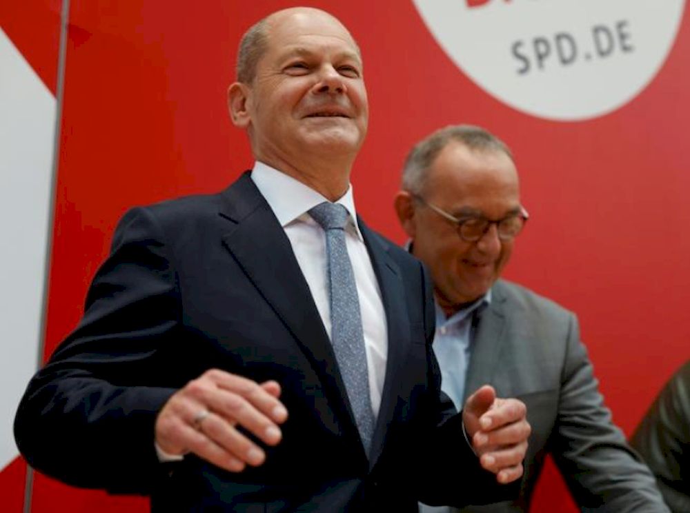 The SPD and its candidate Olaf Scholz narrowly won last weeku00e2u20acu2122s vote on 25.7 per cent. u00e2u20acu201d AFP pic