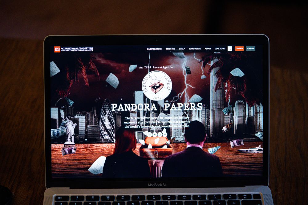 An ilustration of a laptop showing the website of the International Consortium of Investigative Journalists with the presentation of the Pandora Papers in Paris October 4, 2021. u00e2u20acu201d Reuters pic