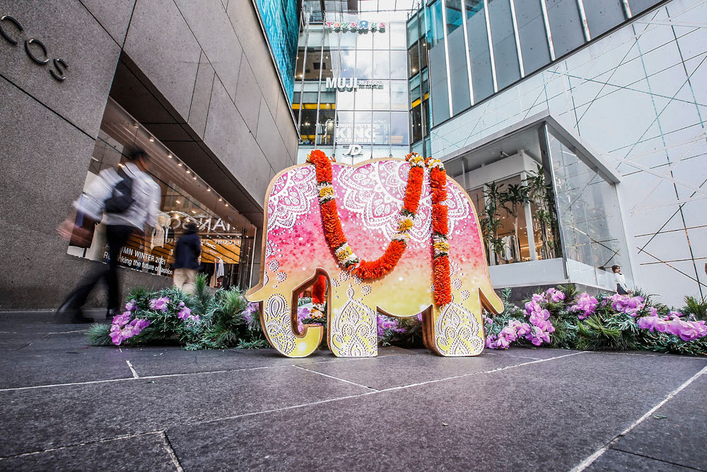 A colourful kolam-inspired floral decoration brightens up the atmosphere at Pavilion Kuala Lumpur in conjunction with Deepavali, October 26, 2021. u00e2u20acu2022 Picture by Hari Anggara
