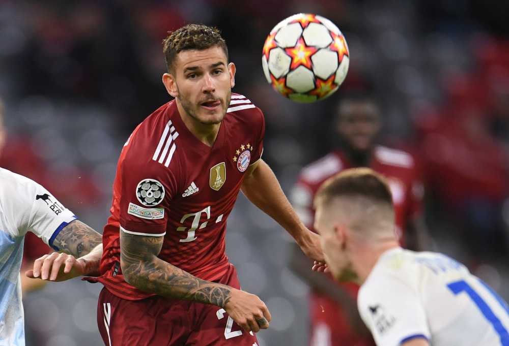 Bayern Munichu00e2u20acu2122s Lucas Hernandez in action during the Champions League Group E match against Dynamo Kyiv at the Allianz Arena, Munich September 29, 2021. u00e2u20acu201d Reuters pic