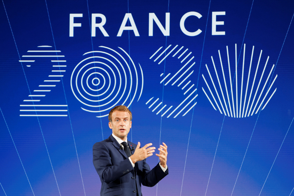 French President Emmanuel Macron gestures as he speaks during the presentation of the u00e2u20acu02dcFrance 2030u00e2u20acu2122 investment plan at the Elysee Presidential Palace in Paris October 12, 2021. u00e2u20acu201d Reuters pic