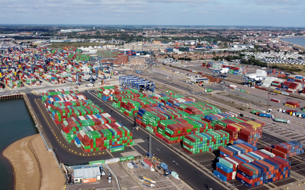 A view shows stacked shipping containers at the port of Felixstowe, Britain, October 13, 2021. Picture taken with a drone. u00e2u20acu201d Reuters pic