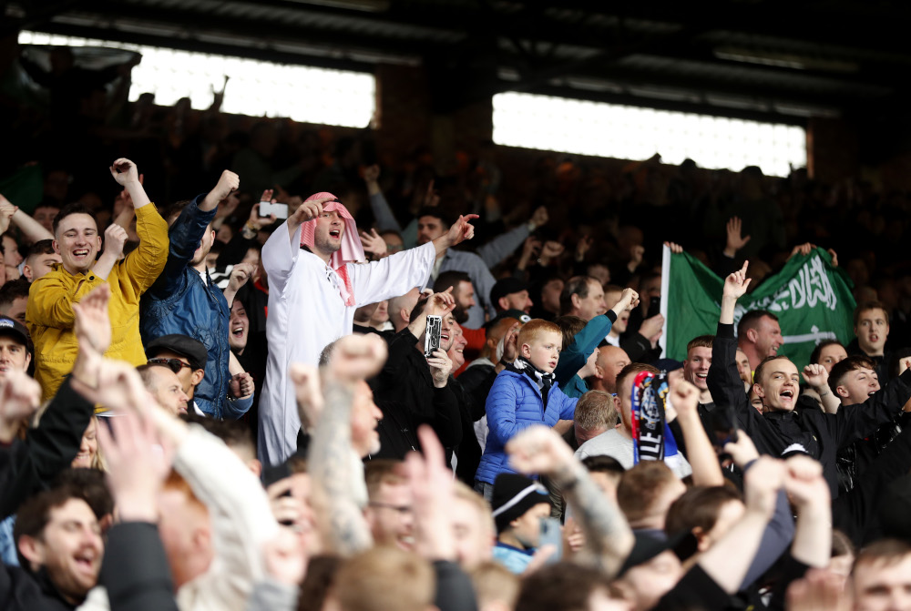 A Newcastle United fan wears Arab style clothing before the Premier League match against Crystal Palace at Selhurst Park, London October 23, 2021. u00e2u20acu201d Matthew Childs/Action Images pic via Reuters 