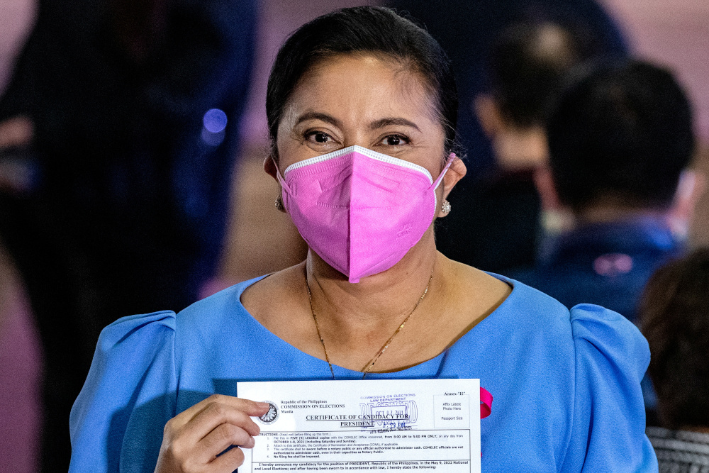 Philippinesu00e2u20acu2122 Vice President Leni Robredo poses after filing her certificate of candidacy for president in the 2022 national election, in Pasay City, Metro Manila October 7, 2021. u00e2u20acu201d Reuters pic