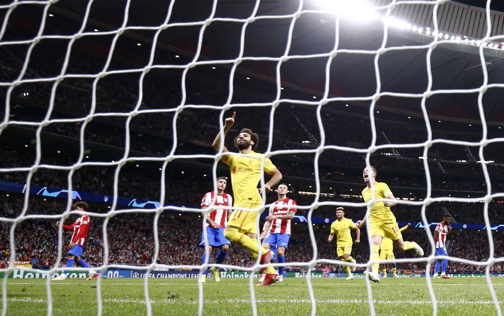 Liverpool's Mohamed Salah celebrates scoring their third goal against Atletico Madrid at Wanda Metropolitano, Madrid October 19, 2021. u00e2u20acu201d Reuters pic