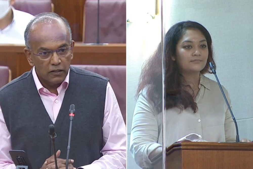 Law and Home Affairs Minister K Shanmugam said the police are investigating an incident MP Raeesah Khan raised in Parliament two months ago but they need more details from her to help with their investigations. u00e2u20acu201d Parliament screengrab via TODAY