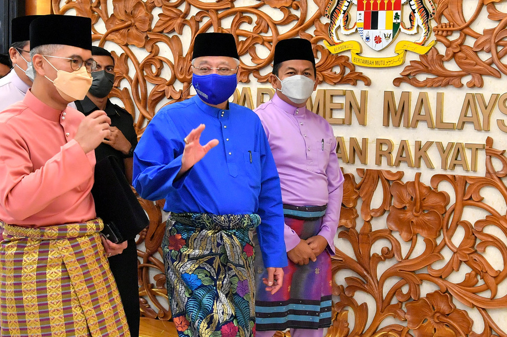 Prime Minister Datuk Seri Ismail Sabri Yaakob with Finance Minister Datuk Seri Tengku Zafrul Abdul Aziz at Parliament building for the tabling of the Budget 2022, October 29, 2021. u00e2u20acu201d Bernama picnn