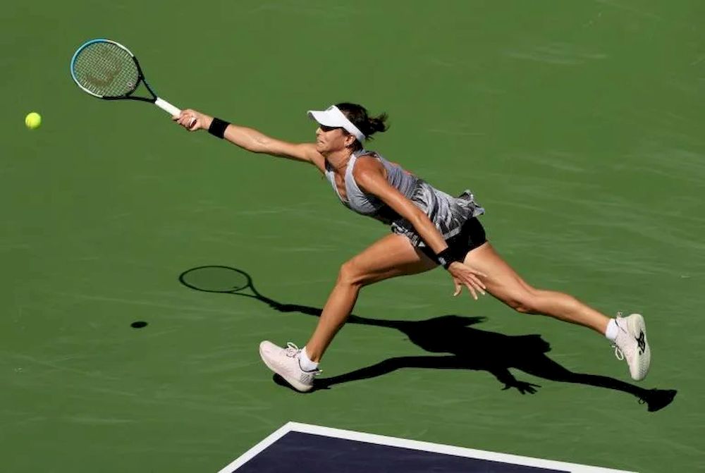 Australian Ajla Tomljanovic on the way to a second-round victory over fifth-seeded Garbine Muguruza of Spain at the WTA and ATP Masters Indian Wells hard court tournament. u00e2u20acu201d AFP pic
