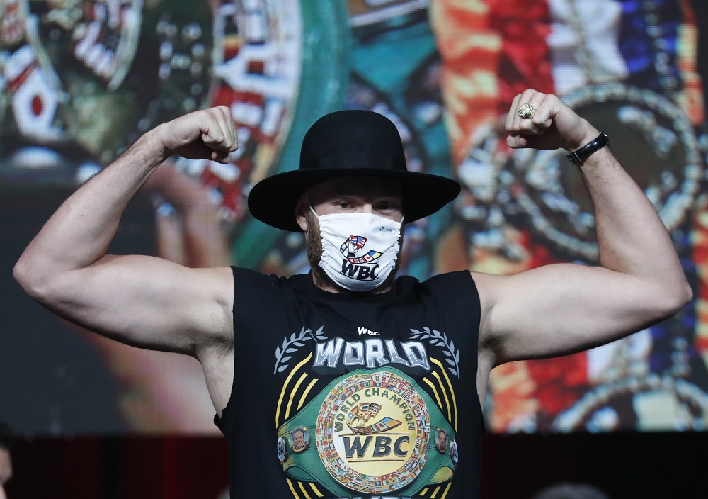 Tyson Fury during the official weigh-in at the MGM Grand Garden Arena in Las Vegas October 8, 2021. u00e2u20acu2022 Reuters pic