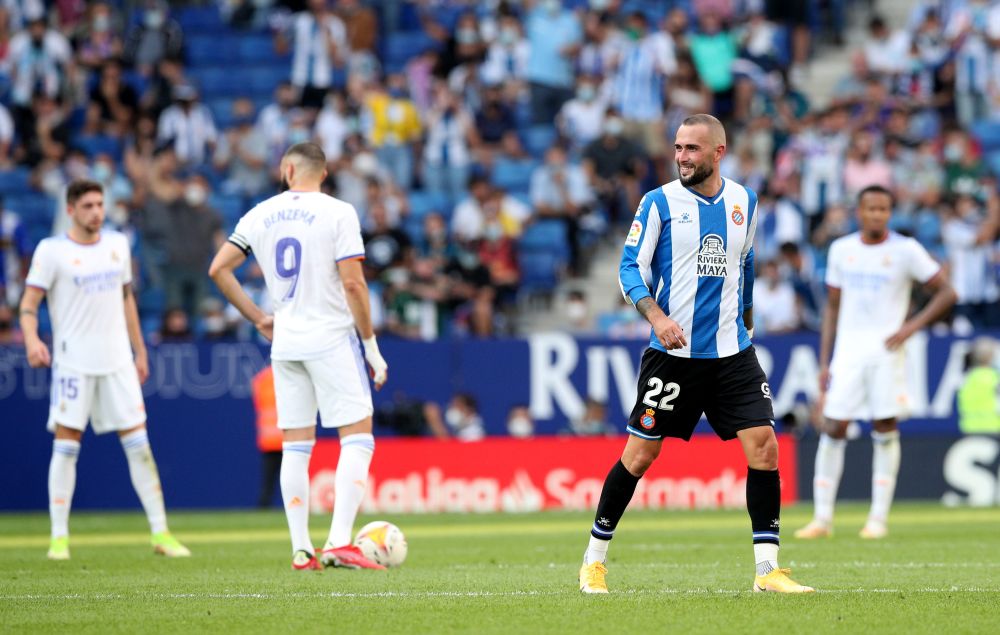 Espanyol's Aleix Vidal celebrates scoring their second goal against Real Madrid at RCDE Stadium, Cornella de Llobregat, Spain October 3, 2021. u00e2u20acu201d Reuters picnn