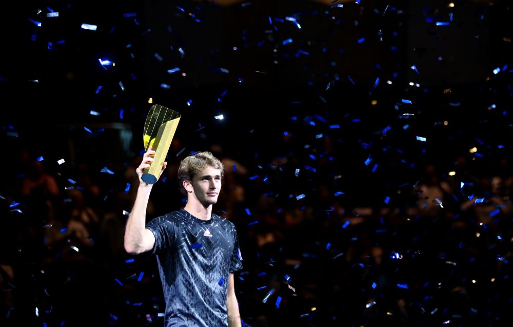 Alexander Zverev celebrates with the trophy after winning the final against Frances Tiafoe at the Wiener Stadthalle, Vienna October 31, 2021. u00e2u20acu201d Reuters picnnn