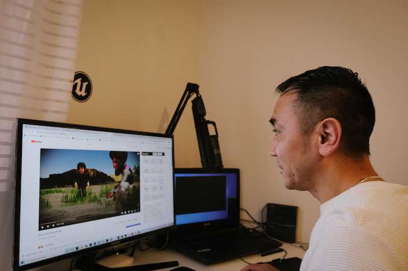 Afghan Hafiz Afzali, 34, sits in front of a computer screen at his home and models 3D characters for his YouTube videos, in Espoo, Finland October 15, 2021. u00e2u20acu201d AFP pic