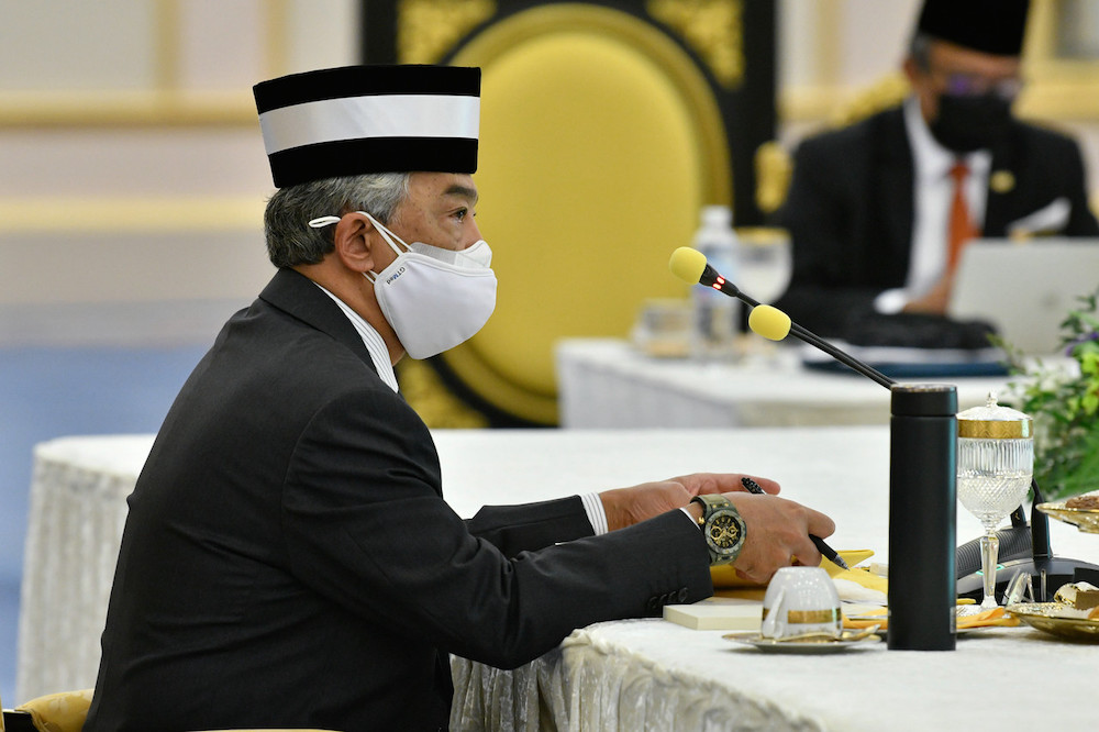 Yang di-Pertuan Agong Al-Sultan Abdullah Riu00e2u20acu2122ayatuddin Al-Mustafa Billah Shah at the Munaqasyah on the Management of Islamic Religious Affairs in States Under the Auspices of His Majesty in Istana Negara, November 9, 2021. u00e2u20acu201d Bernama pic