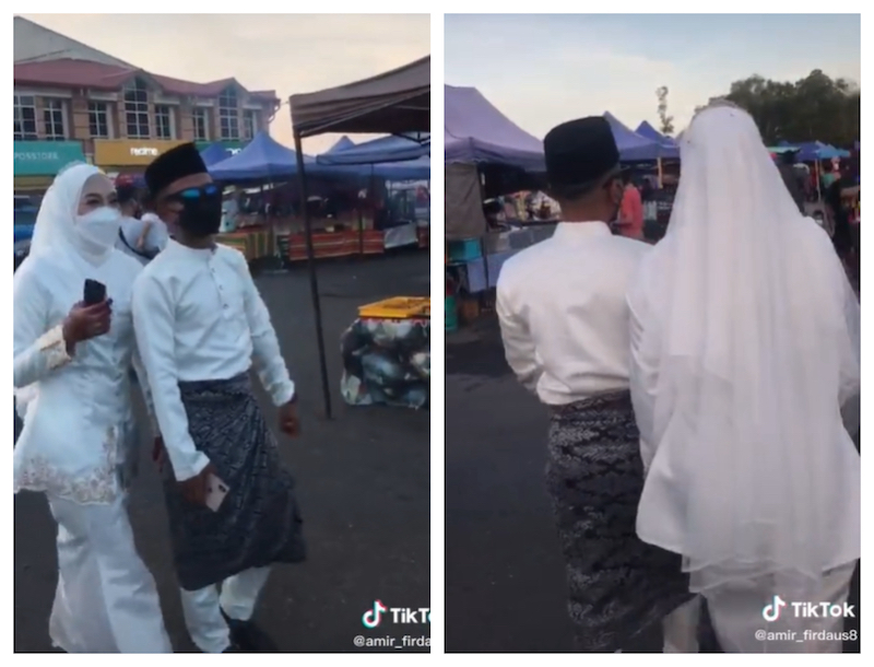 The newlyweds were treated to a joyous song and kompang music by a DJ in the night market. u00e2u20acu201d Screengrab via TikTok/amir_firdaus8