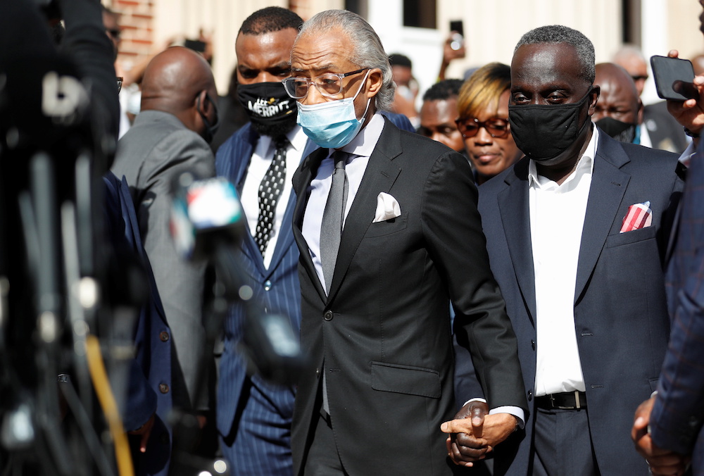 Reverend Al Sharpton arrives at a news conference outside the Glynn County Courthouse with Ahmaud Arbery's parents, in Brunswick, Georgia November 18, 2021. u00e2u20acu201d Reuters pic