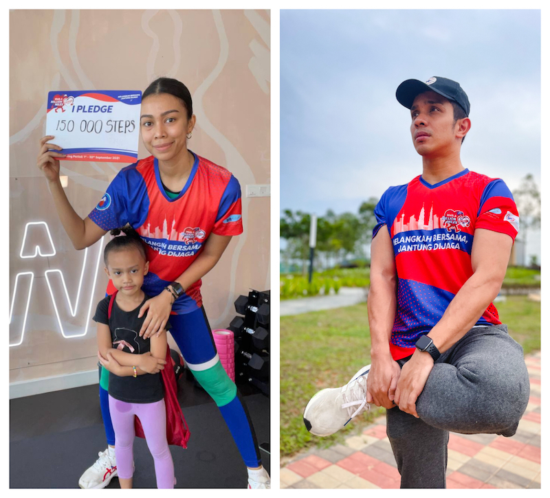 Actress and comedian Sharifah Sakinah (left) and actor Safwan Nazri have achieved their running targets to help the good cause. u00e2u20acu201d Pictures via Nestle Malaysia