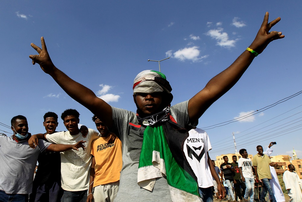 A protester gestures as people demonstrate against the Sudanese militaryu00e2u20acu2122s recent seizure of power and ousting of the civilian government, in the capital Khartoum, Sudan October 30, 2021. u00e2u20acu201d Reuters pic