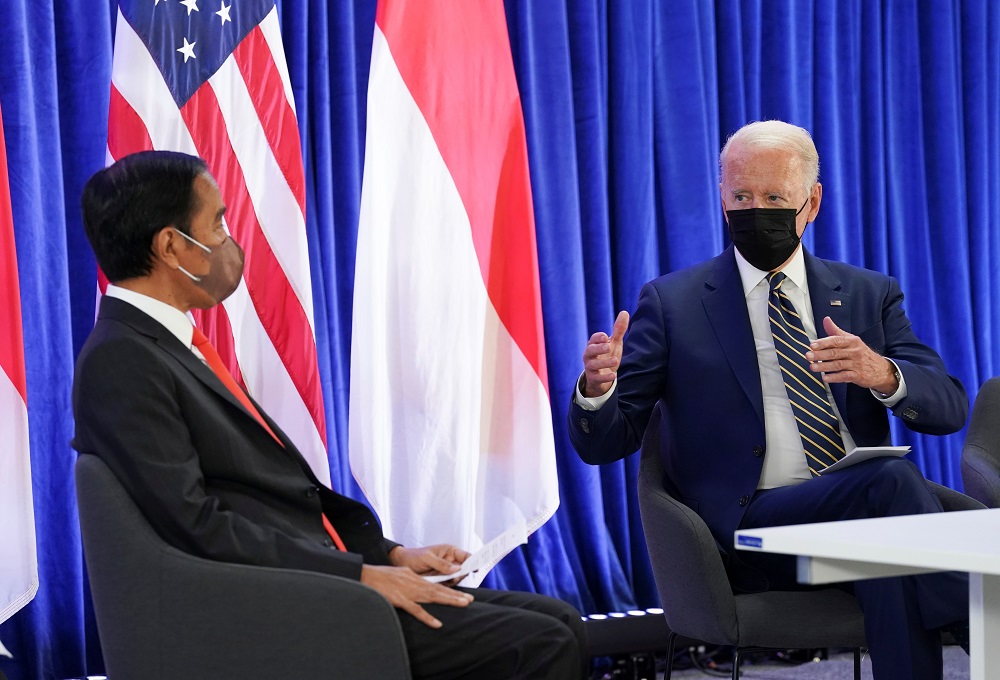US President Joe Biden talks with Indonesiau00e2u20acu2122s President Joko Widodo during a bilateral meeting at the UN Climate Change Conference (COP26) in Glasgow, Scotland November 1, 2021. u00e2u20acu201d Reuters pic