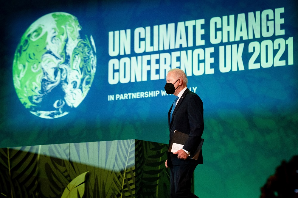 US President Joe Biden walks to deliver a speech during u00e2u20acu02dcAction on Forests and Land-Useu00e2u20acu2122 event at the UN Climate Change Conference in Glasgow November 2, 2021. u00e2u20acu201d Pool pic via Reuters