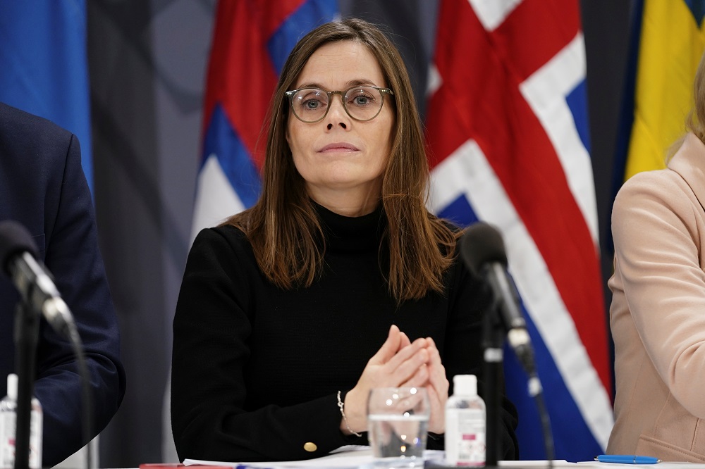 Icelandu00e2u20acu2122s Prime Minister Katrin Jakobsdottir attends a press conference in the Prime Ministers Office in Copenhagen during the Nordic Council Session 2021 in Copenhagen November 3, 2021. u00e2u20acu201d Picture by Mads Claus Rasmussen/Ritzau Scanpix/via Reuters