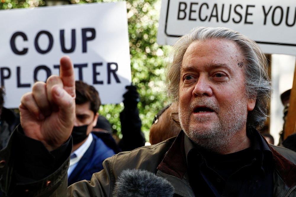 Steve Bannon gestures as he leaves an appearance in US District Court after being indicted for refusal to comply with a congressional subpoena over the January 6 attacks on the US Capitol in Washington  November 15, 2021. u00e2u20acu201d Reuters pic