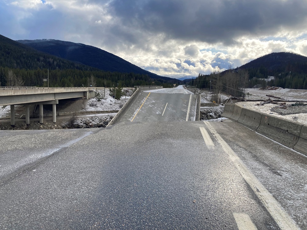 A view shows the damaged Coquihalla Highway 5 after mudslides near Coldwater River Provincial Park, British Columbia November 16, 2021. u00e2u20acu201d BC Ministry of Transportation and Infrastructure/Handout via Reuters