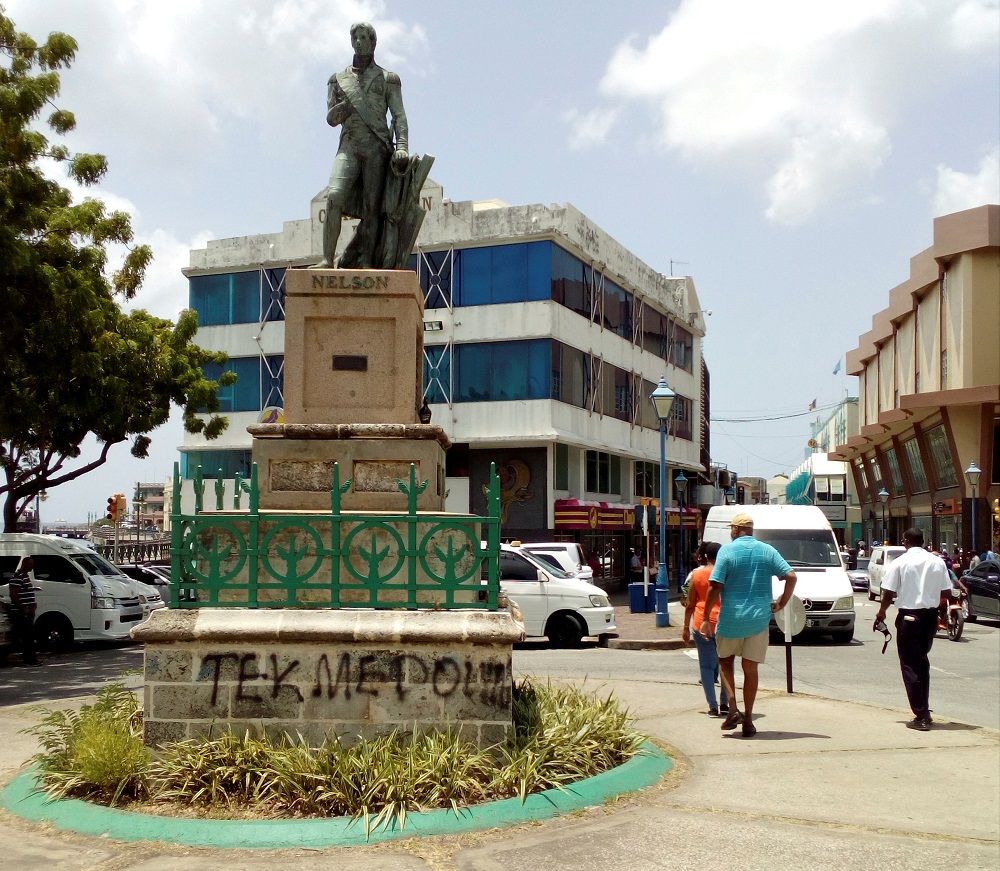 A statue of Royal Navy Vice-Admiral Horatio Nelson stands with its plinth vandalised, in Bridgetown, Barbados September 16, 2020. u00e2u20acu201d Reuters pic