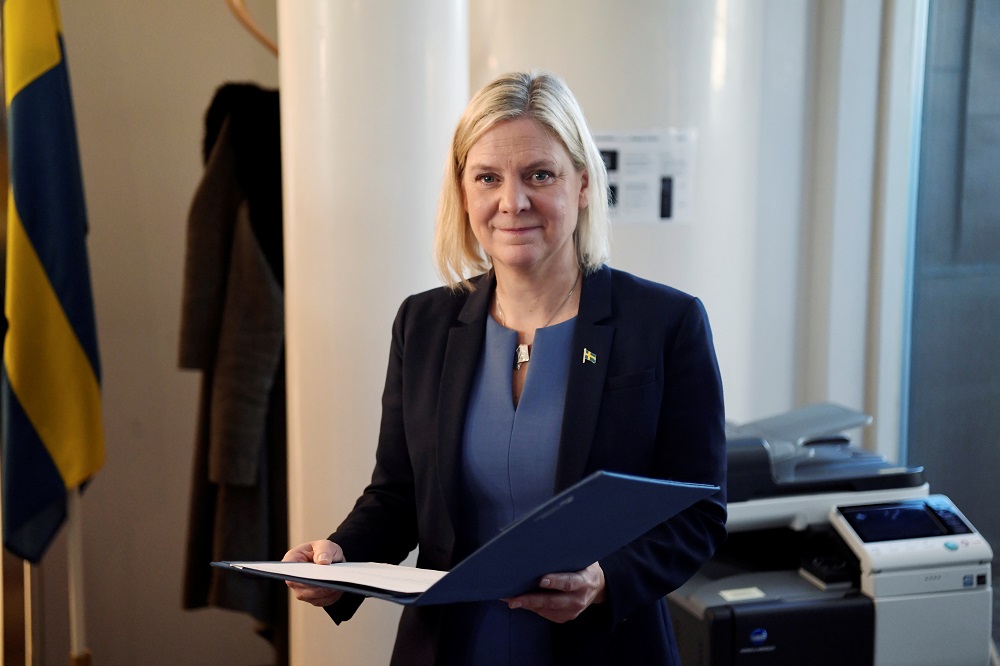 Current Finance Minister Magdalena Andersson attends a press conference after being appointed as the countryu00e2u20acu2122s new Prime Minister following a voting at the Swedish Parliament Riksdagen in Stockholm November 24, 2021. u00e2u20acu201d Picture by Erik Simander /TT New